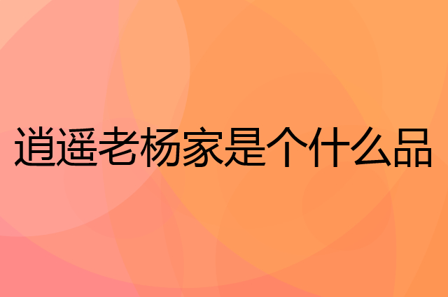逍遥老杨家是个什么品牌，这个品牌怎么样？
